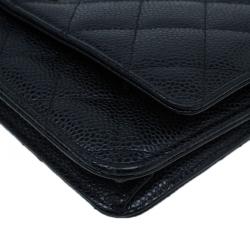 Pre Owned Chanel Black Quilted Caviar Leather WOC Clutch Bag