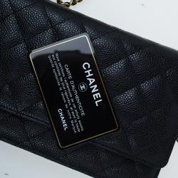 Pre Owned Chanel Black Quilted Caviar Leather WOC Clutch Bag