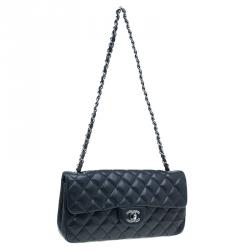 Pre Owned Chanel Black Quilted Lambskin East West Flap Bag