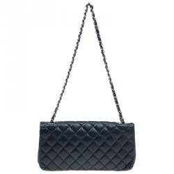 Pre Owned Chanel Black Quilted Lambskin East West Flap Bag