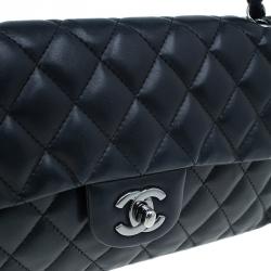 Pre Owned Chanel Black Quilted Lambskin East West Flap Bag