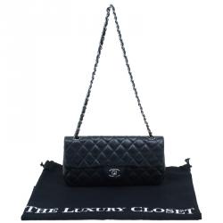 Pre Owned Chanel Black Quilted Lambskin East West Flap Bag