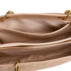 Pre Owned Chanel Cream Quilted Caviar Leather Grand Shopper Tote