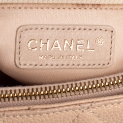Pre Owned Chanel Cream Quilted Caviar Leather Grand Shopper Tote