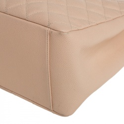 Pre Owned Chanel Cream Quilted Caviar Leather Grand Shopper Tote