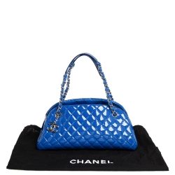Pre Owned Chanel Blue Quilted Patent Medium Just Mademoiselle Bowling Bag