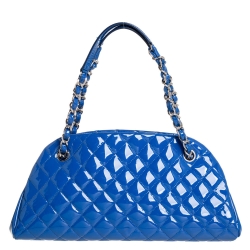 Pre Owned Chanel Blue Quilted Patent Medium Just Mademoiselle Bowling Bag