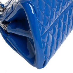 Pre Owned Chanel Blue Quilted Patent Medium Just Mademoiselle Bowling Bag