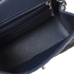 Pre Owned Chanel Navy Blue Quilted Lambskin Leather Mini Square Flap Bag
