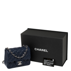 Pre Owned Chanel Navy Blue Quilted Lambskin Leather Mini Square Flap Bag