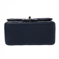 Pre Owned Chanel Navy Blue Quilted Lambskin Leather Mini Square Flap Bag
