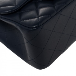 Pre Owned Chanel Navy Blue Quilted Lambskin Leather Mini Square Flap Bag