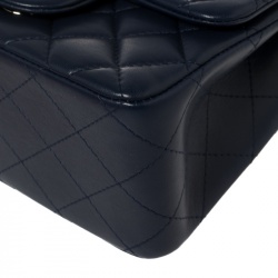 Pre Owned Chanel Navy Blue Quilted Lambskin Leather Mini Square Flap Bag