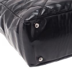 Pre Owned حقيبة شانيل بيتي باريس بياريتز شوبنغ جلد أسود لامع مبطن 