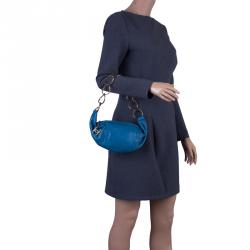 Pre Owned Chanel Blue Lambskin Small Chain Hobo Bag