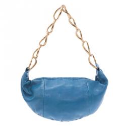 Pre Owned Chanel Blue Lambskin Small Chain Hobo Bag