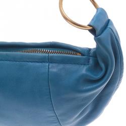 Pre Owned Chanel Blue Lambskin Small Chain Hobo Bag
