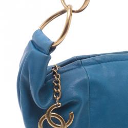 Pre Owned Chanel Blue Lambskin Small Chain Hobo Bag