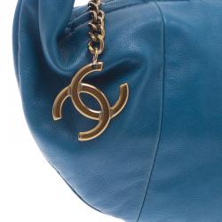 Pre Owned Chanel Blue Lambskin Small Chain Hobo Bag