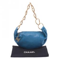 Pre Owned Chanel Blue Lambskin Small Chain Hobo Bag