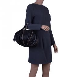Pre Owned Chanel Black/Rose Leather Reversible Drawstring Tassel Bag
