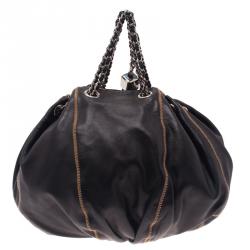 Pre Owned Chanel Black/Rose Leather Reversible Drawstring Tassel Bag