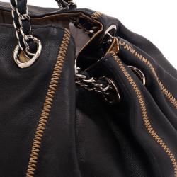 Pre Owned Chanel Black/Rose Leather Reversible Drawstring Tassel Bag