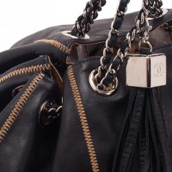 Pre Owned Chanel Black/Rose Leather Reversible Drawstring Tassel Bag