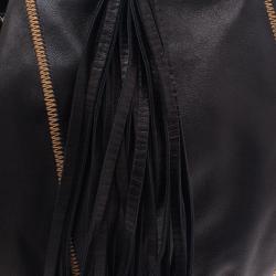 Pre Owned Chanel Black/Rose Leather Reversible Drawstring Tassel Bag