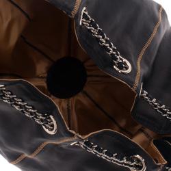Pre Owned Chanel Black/Rose Leather Reversible Drawstring Tassel Bag