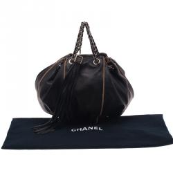 Pre Owned Chanel Black/Rose Leather Reversible Drawstring Tassel Bag