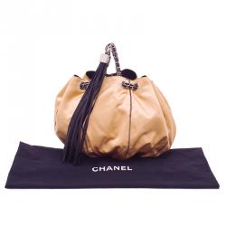 Pre Owned Chanel Black/Rose Leather Reversible Drawstring Tassel Bag