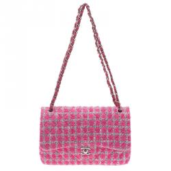 Chanel Pink Quilted Wool Tweed Jumbo Classic Double Flap Bag Chanel
