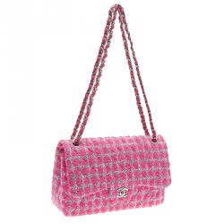 مملوكة مسبقًا Chanel Pink Quilted Wool Tweed Jumbo Classic Double Flap Bag