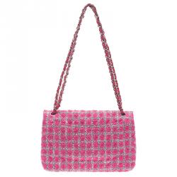 مملوكة مسبقًا Chanel Pink Quilted Wool Tweed Jumbo Classic Double Flap Bag