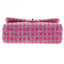 مملوكة مسبقًا Chanel Pink Quilted Wool Tweed Jumbo Classic Double Flap Bag