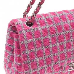 مملوكة مسبقًا Chanel Pink Quilted Wool Tweed Jumbo Classic Double Flap Bag
