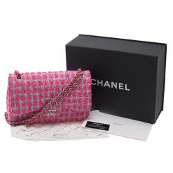 مملوكة مسبقًا Chanel Pink Quilted Wool Tweed Jumbo Classic Double Flap Bag