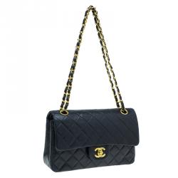 Pre Owned حقيبة شانيل فينتيدج كلاسيك جلد خروف اسود مبطن بقلاب مزدوج