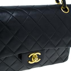 Pre Owned حقيبة شانيل فينتيدج كلاسيك جلد خروف اسود مبطن بقلاب مزدوج