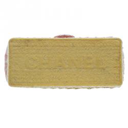 Pre Owned Chanel Pink Quilted Tweed Espadrille Chain Flap Bag