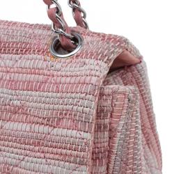 Pre Owned Chanel Pink Quilted Tweed Espadrille Chain Flap Bag