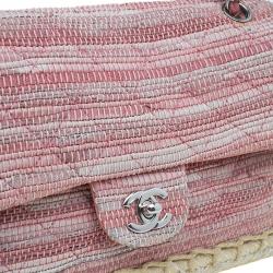Pre Owned Chanel Pink Quilted Tweed Espadrille Chain Flap Bag