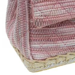 Pre Owned Chanel Pink Quilted Tweed Espadrille Chain Flap Bag