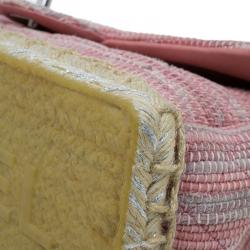 Pre Owned Chanel Pink Quilted Tweed Espadrille Chain Flap Bag