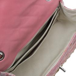 Pre Owned Chanel Pink Quilted Tweed Espadrille Chain Flap Bag