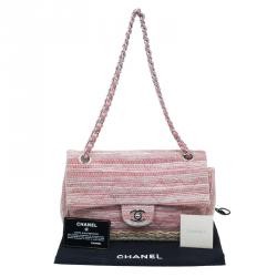 Pre Owned Chanel Pink Quilted Tweed Espadrille Chain Flap Bag