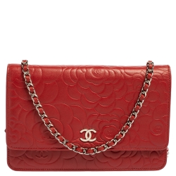 مملوكة مسبقًا Chanel Red Leather Camellia Wallet On Chain