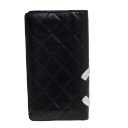 Pre Owned محفظة شانيل طويلة كيمبون CC جلد مبطنة سوداء