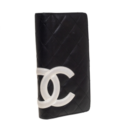 Pre Owned محفظة شانيل طويلة كيمبون CC جلد مبطنة سوداء